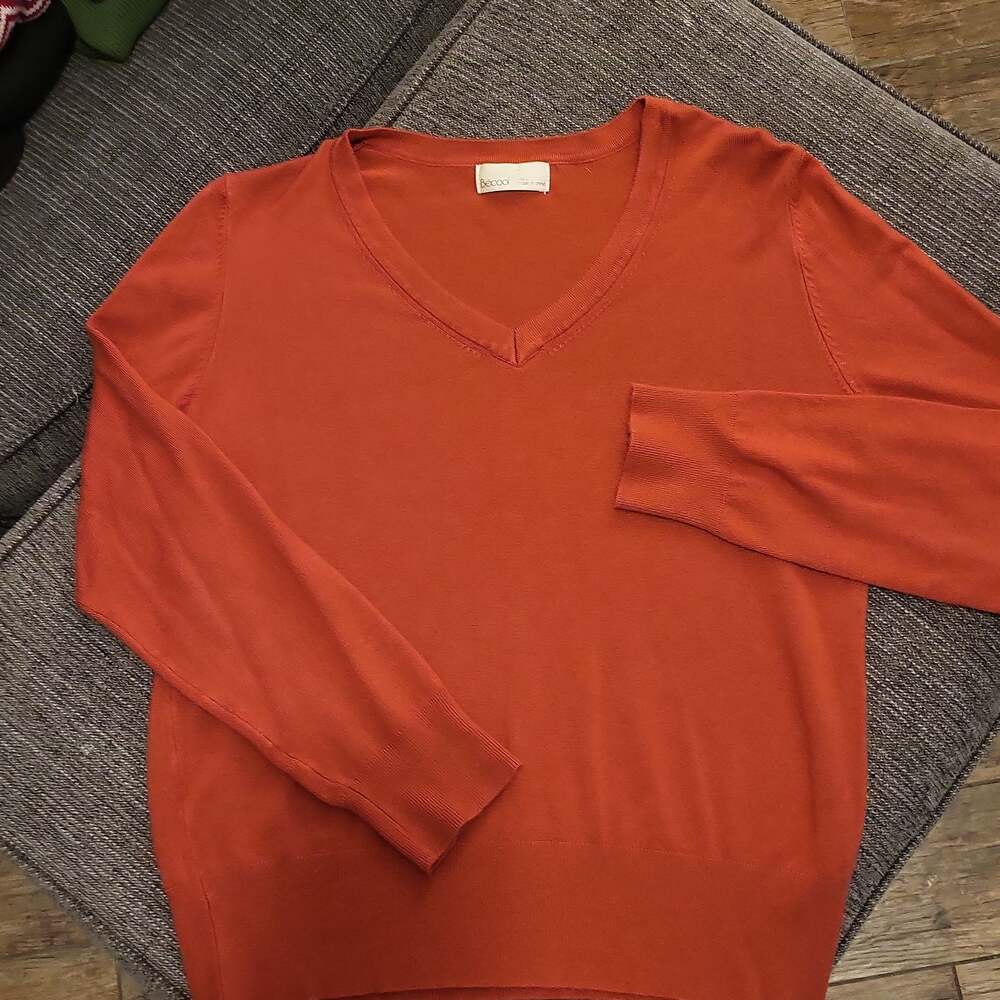 Boutique BeCool V-Neck Sweater in Rust Orange